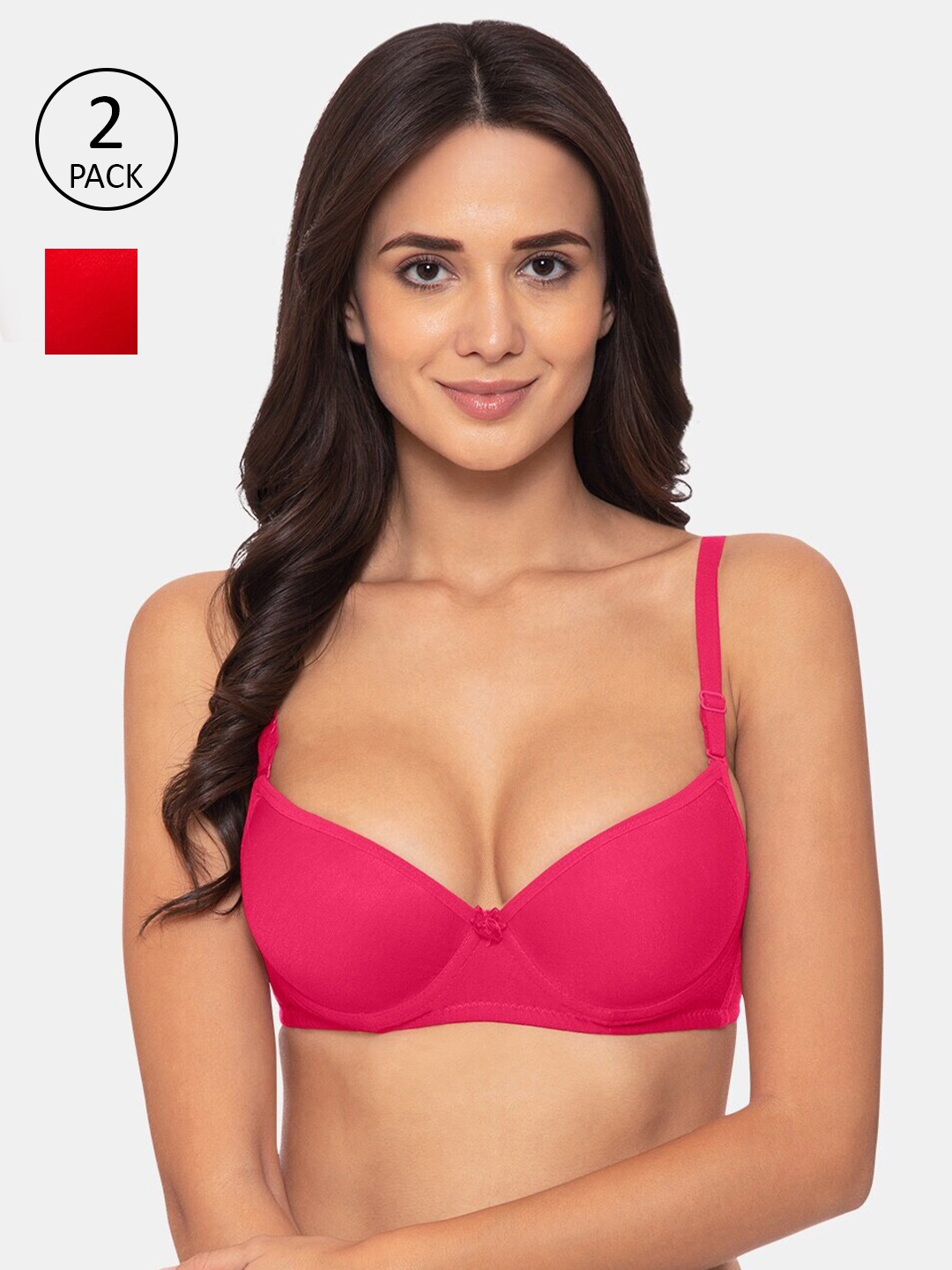 

KOMLI Pack Of 2 Pink & Red Push-Up Bra - Underwired Heavily Padded