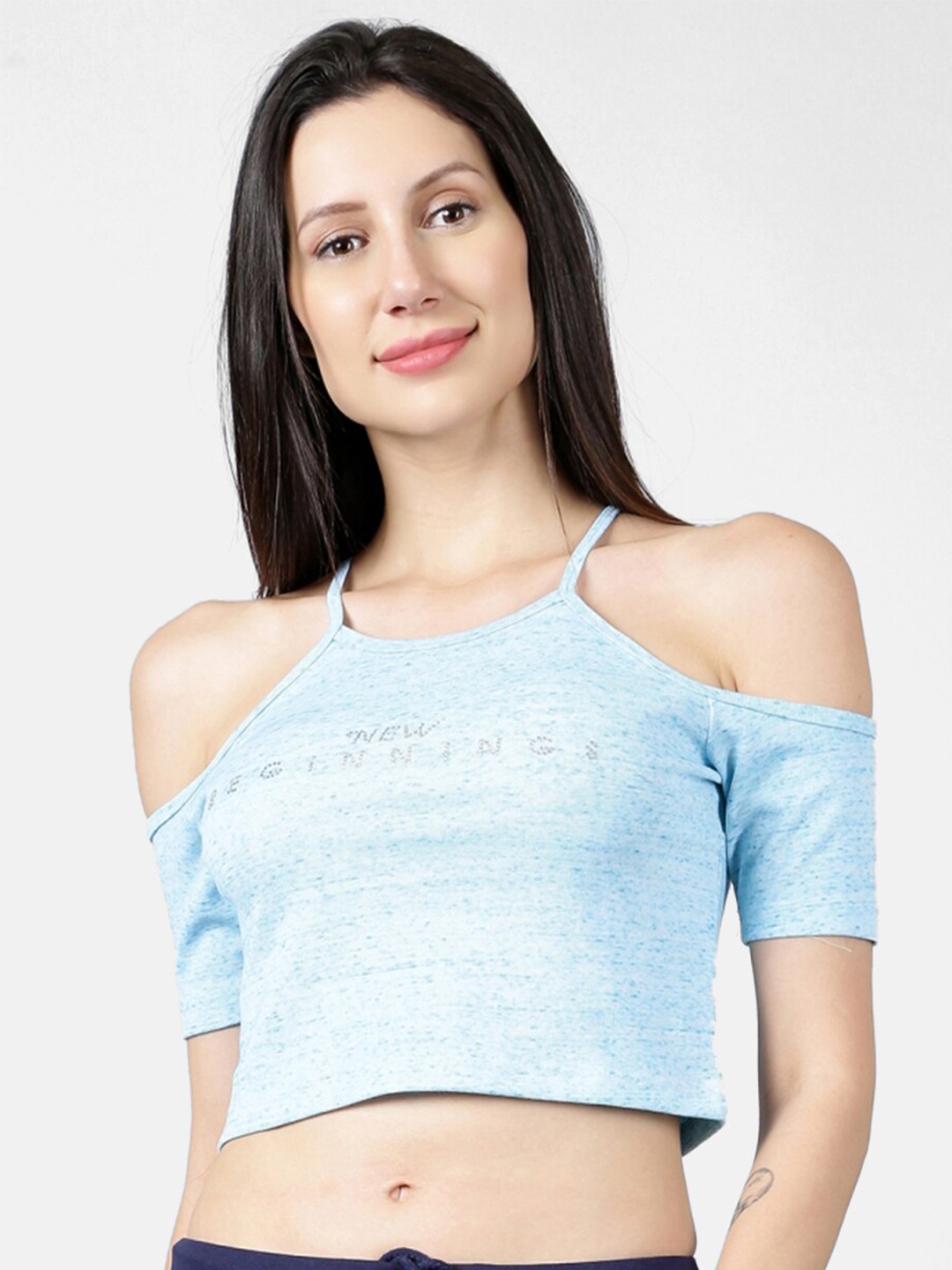 

V2 Value & Variety Grey Typography Printed Regular Crop Top