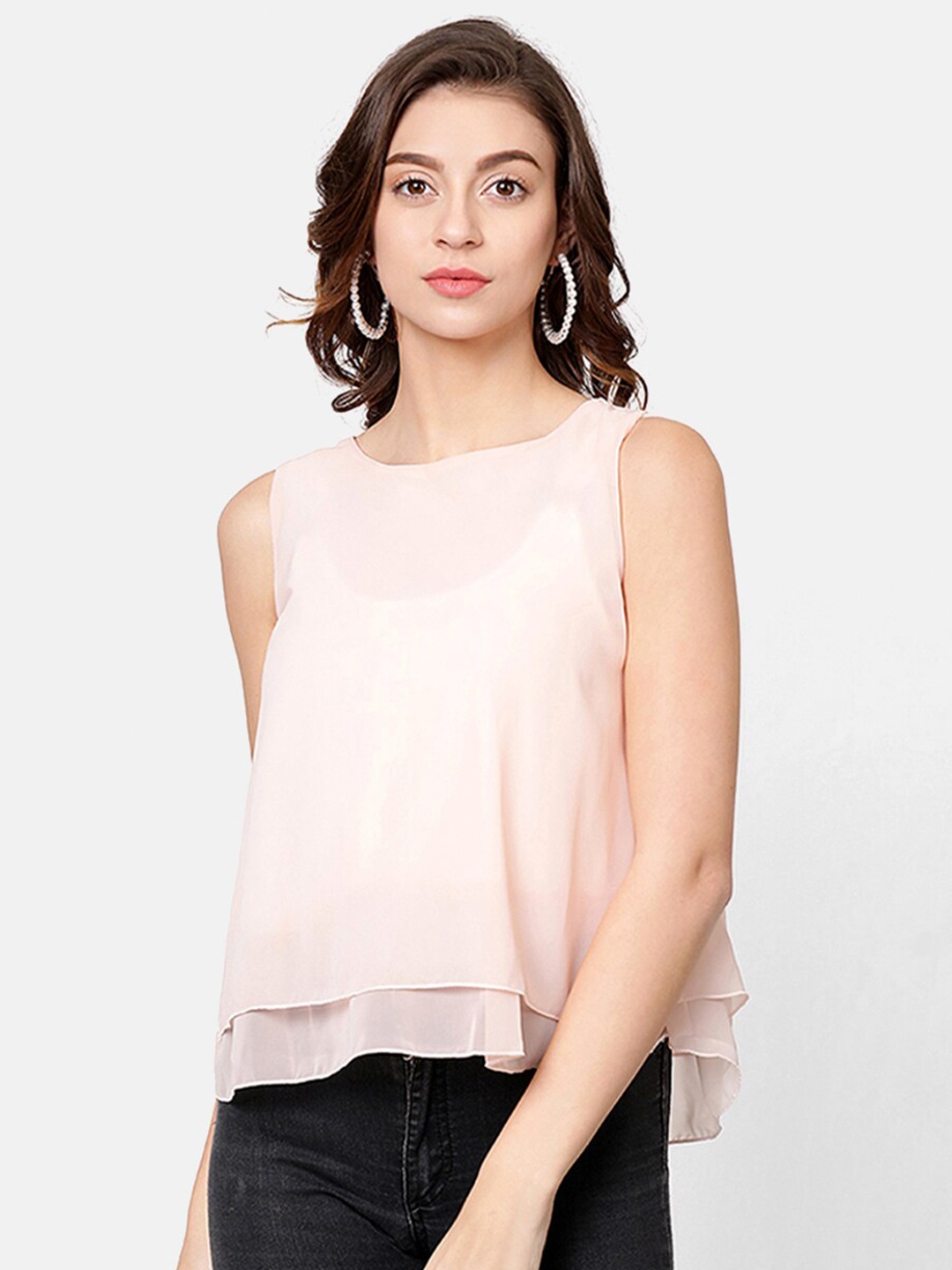 

V2 Value & Variety Peach-Coloured Layered Georgette Regular Top