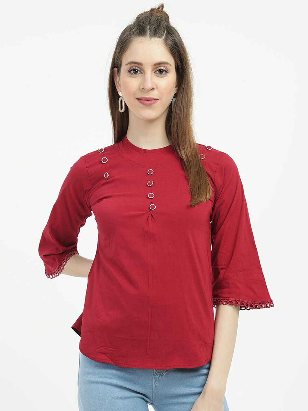 

V2 Value & Variety Maroon Studded Regular Top