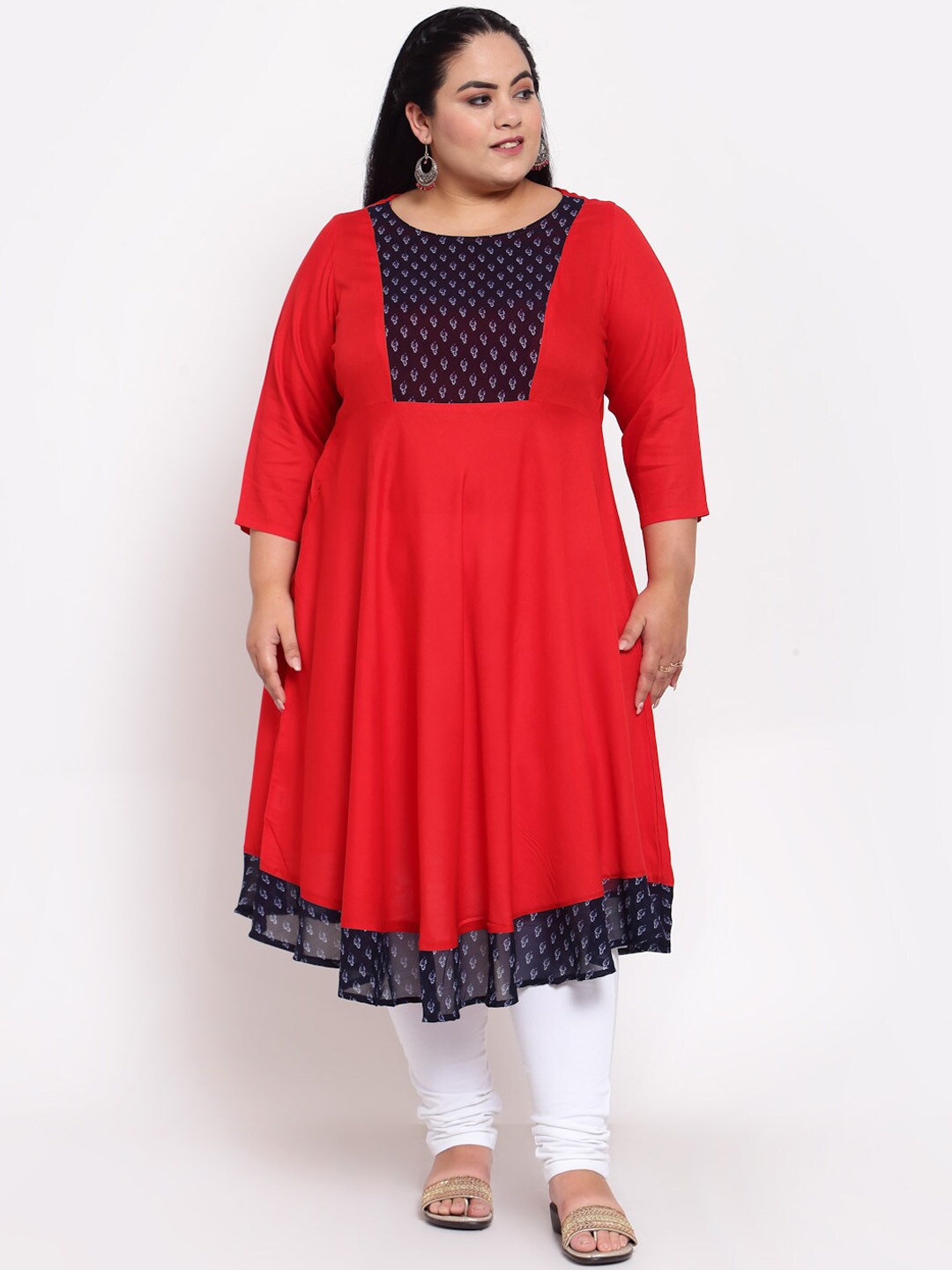 

plusS Women Red & Black Geometric Yoke Design Anarkali Kurta