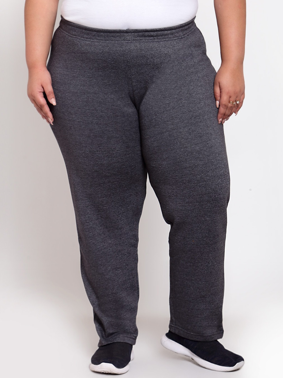 

plusS Women Charcoal Grey Solid Straight-Fit Cotton Trackpants