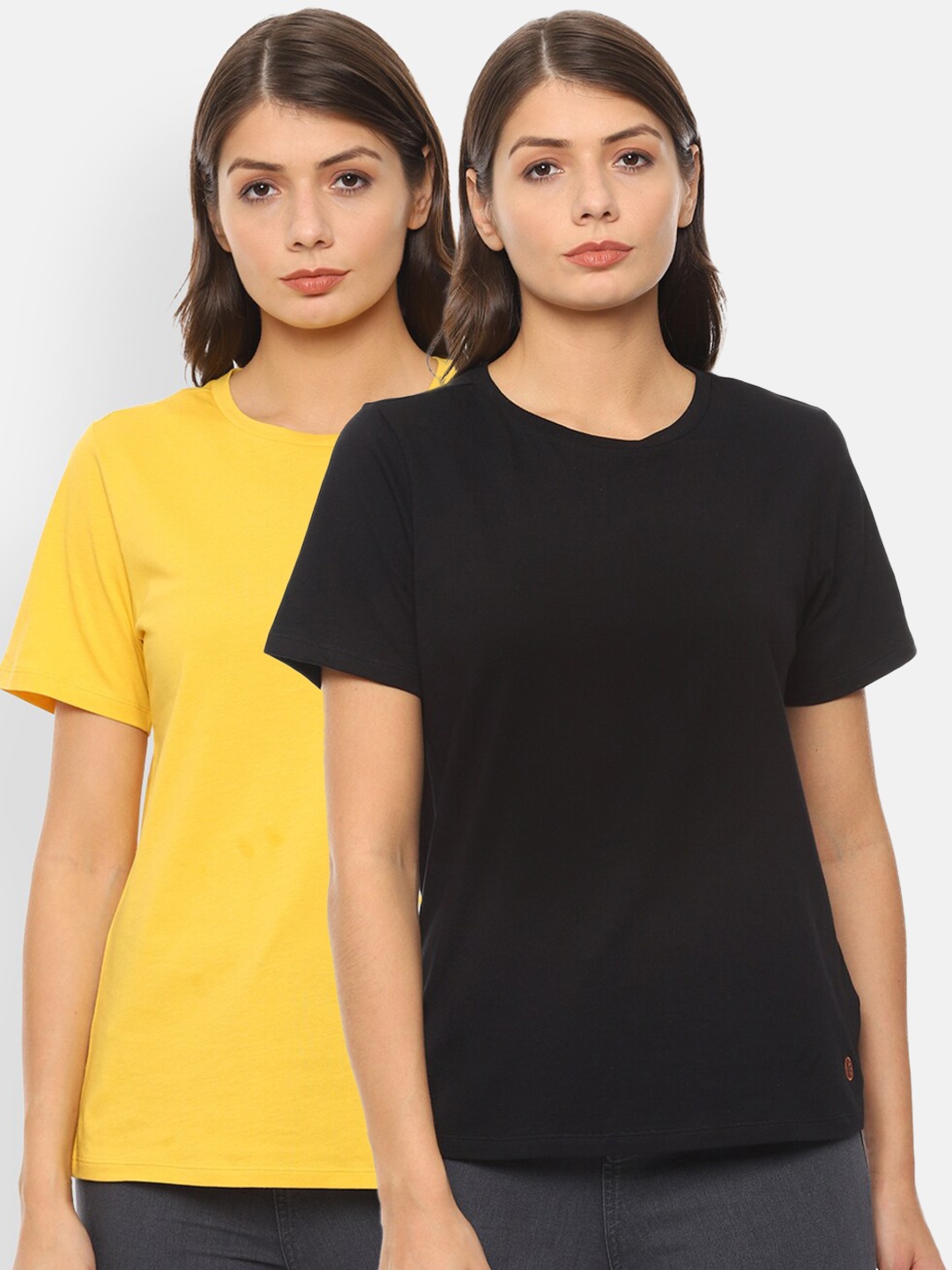 

Van Heusen Woman Women Black & Yellow 2 Pure Cotton T-shirts