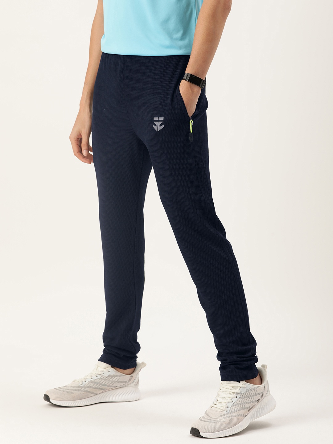 

Sports52 wear Men Mid-Rise Slim Fit Rapid-Dry Textured Track Pants, Navy blue