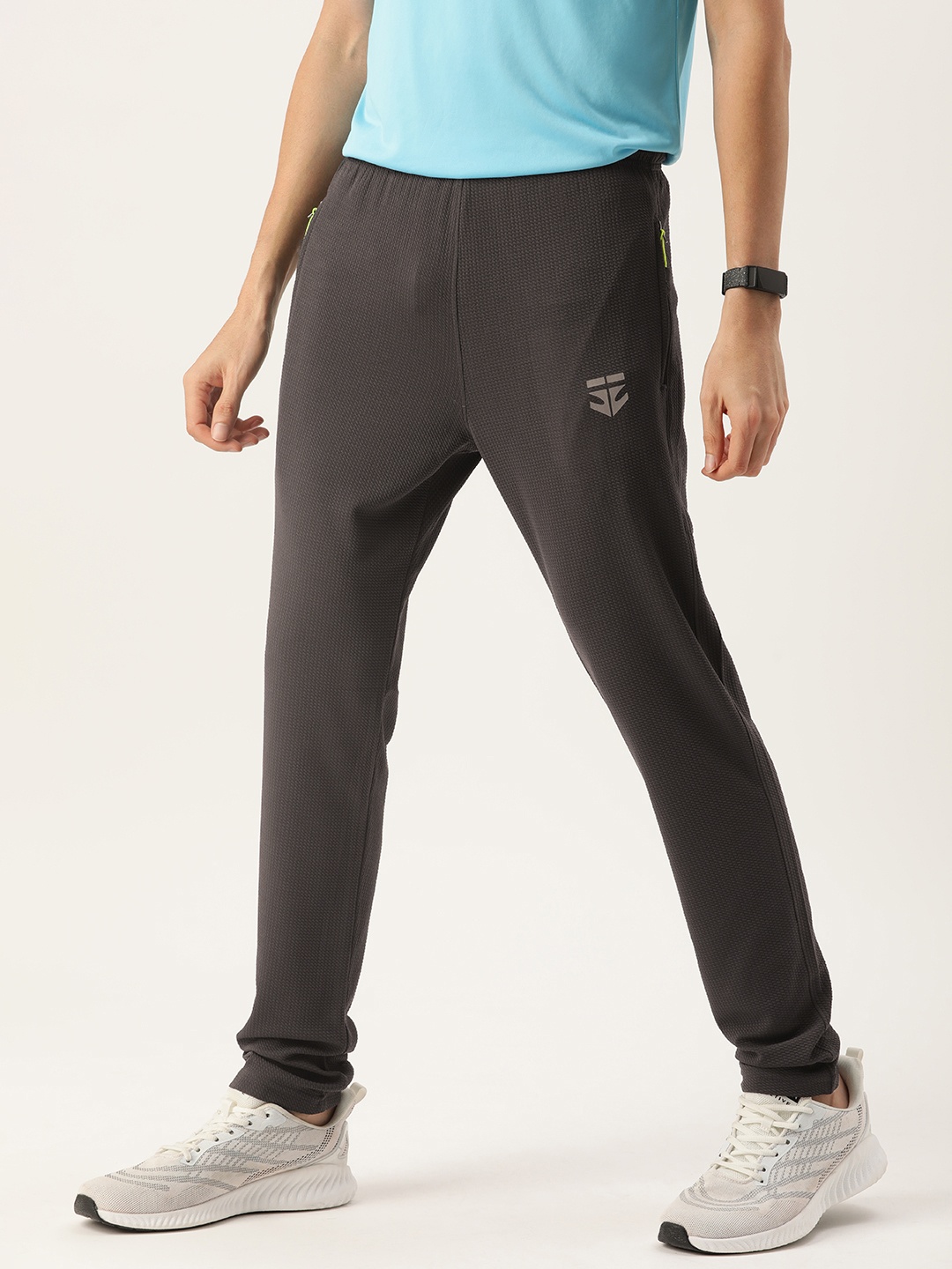 

Sports52 wear Men Mid-Rise Slim Fit Rapid-Dry Textured Track Pants, Grey