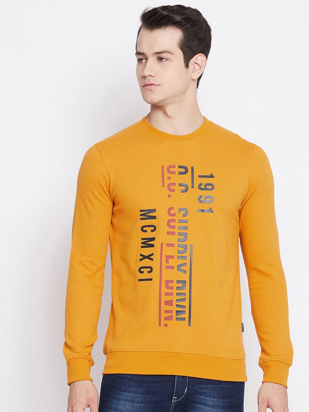 

Octave Men Mustard Yellow Typography Printed T-shirt