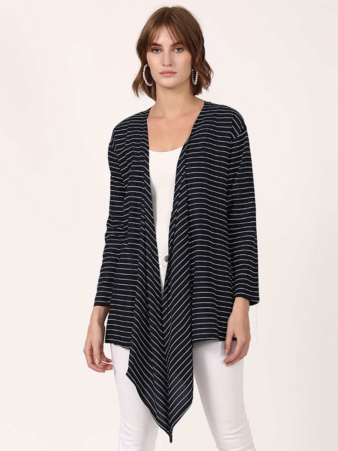 

V2 Value & Variety Women Navy Blue & White Striped Shrug