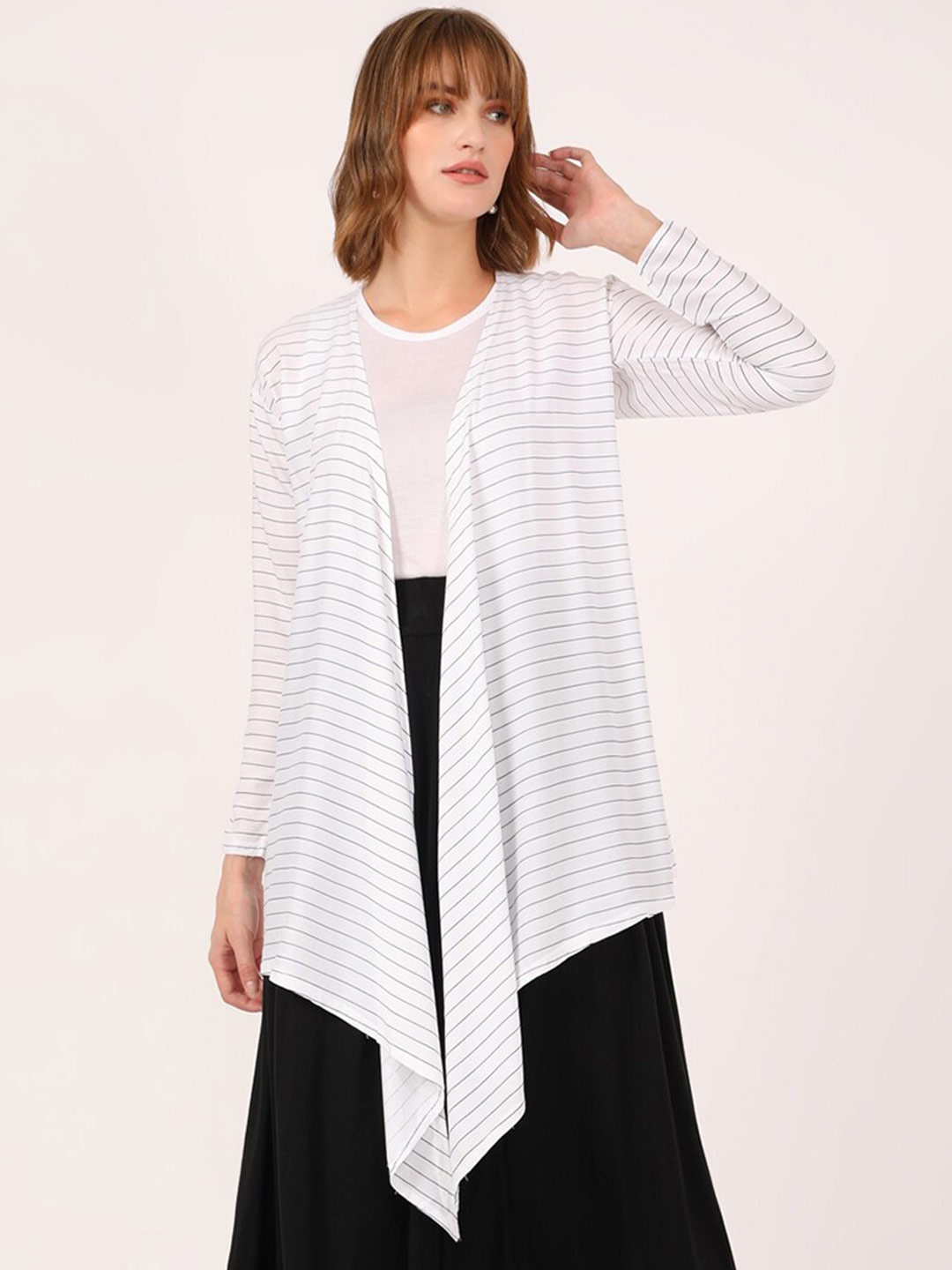 

V2 Value & Variety Women White & Grey Striped Shrug