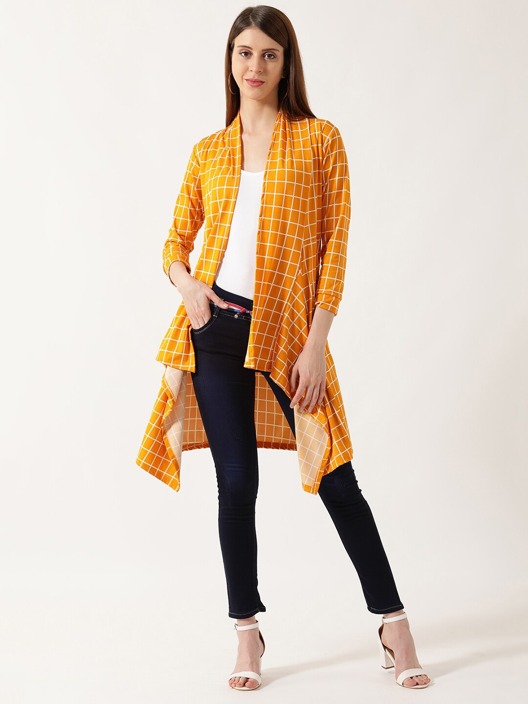 

V2 Value & Variety Women Mustard Yellow & White Checked Shrug