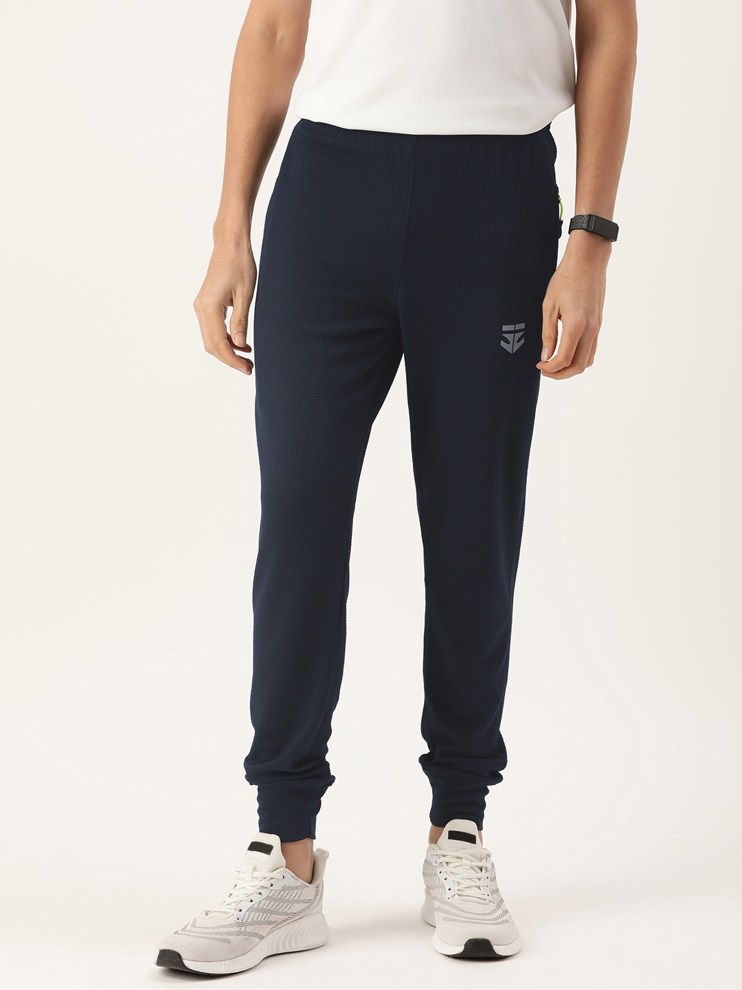 

Sports52 wear Men Mid-Rise Slim Fit Rapid-Dry Textured Joggers, Navy blue