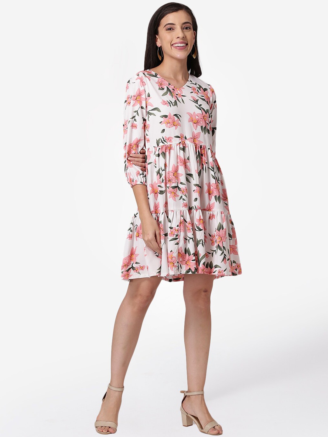 

DEEBACO White Printed Flared Dress