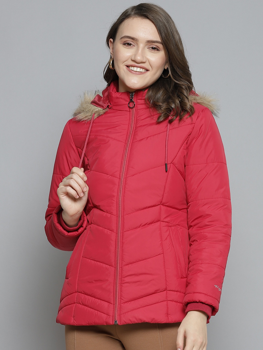 

Foreign Culture By Fort Collins Women Red Solid Detachable Hood Parka Jacket