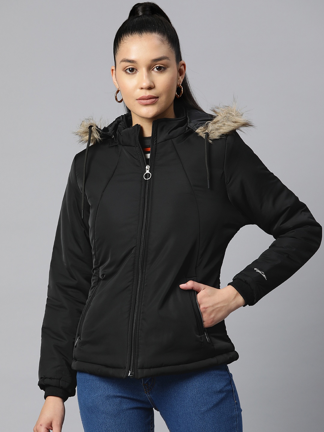 

Foreign Culture By Fort Collins Women Black Solid Parka Jacket