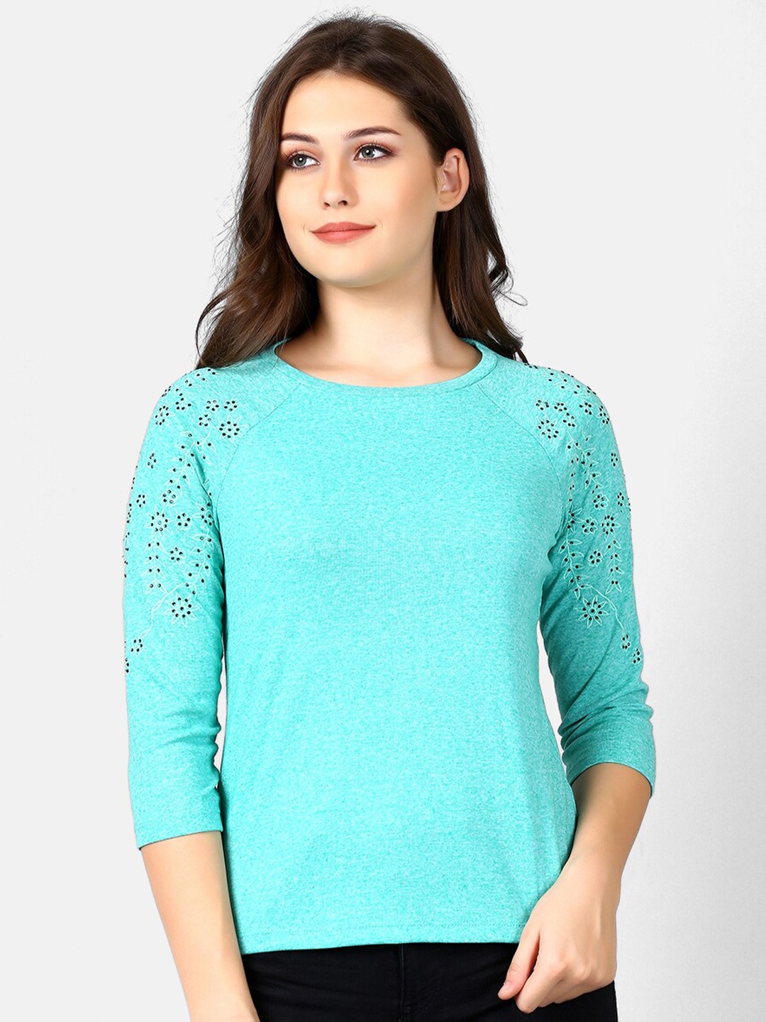 

V2 Value & Variety Sea Green Studded Regular Top