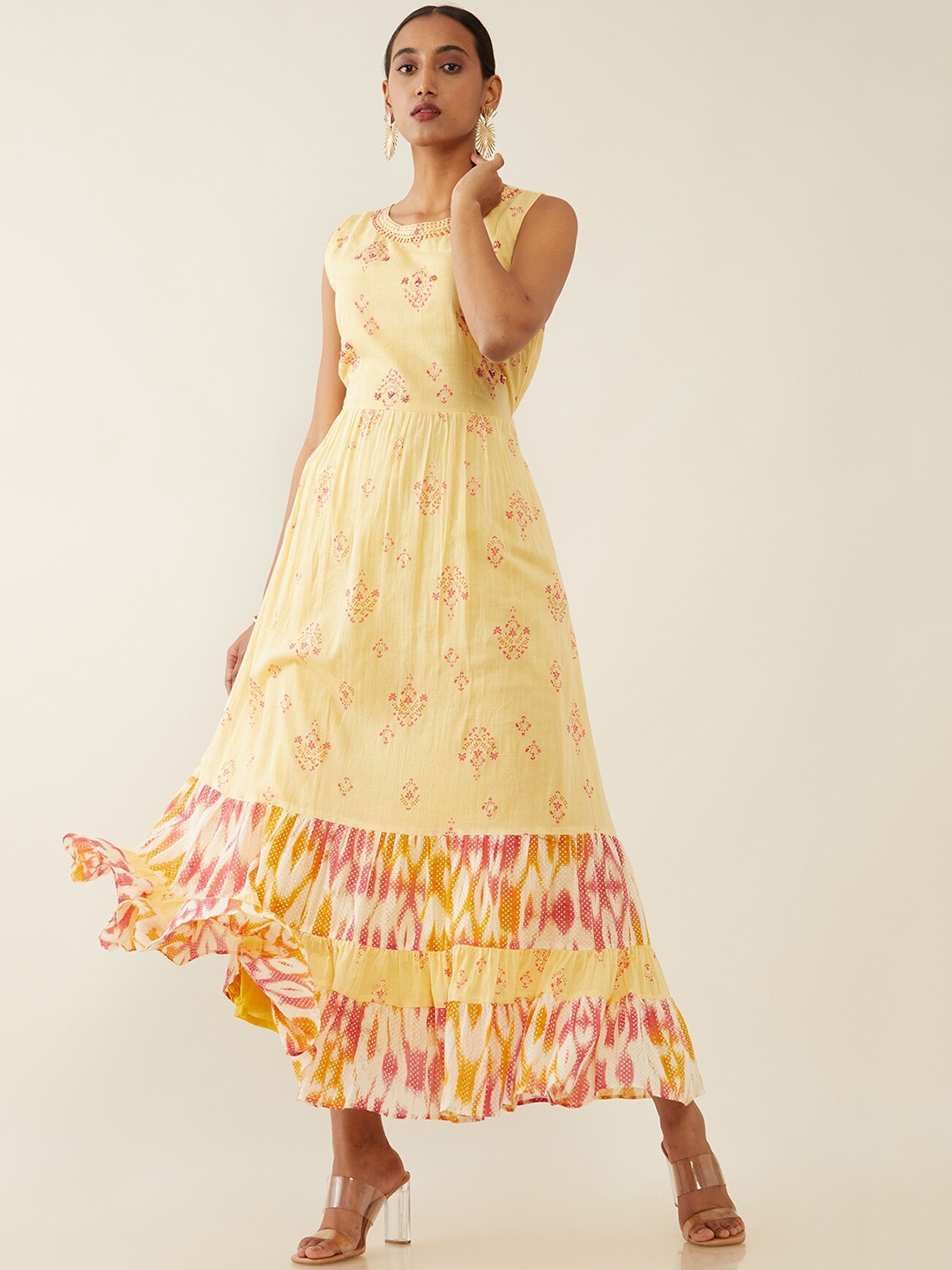 

Soch Women Yellow & Pink Ethnic Motifs Printed Kurta