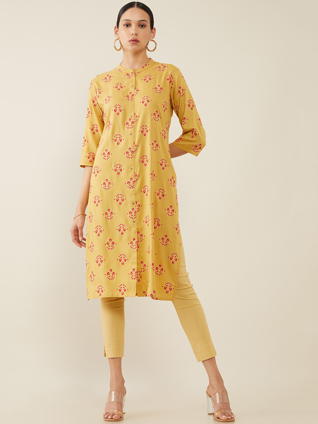 

Soch Women Beige & Pink Ethnic Motifs Printed Kurta