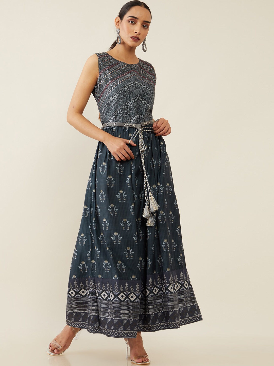 

Soch Women Blue & Grey Ethnic Motifs Printed Indigo Kurta