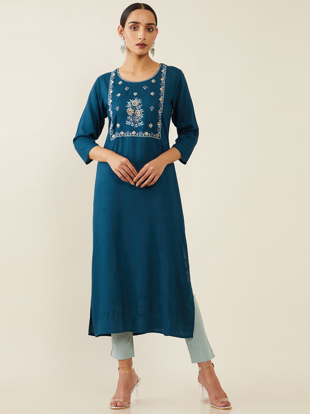 

Soch Women Blue Ethnic Motifs Embroidered Thread Work Kurta