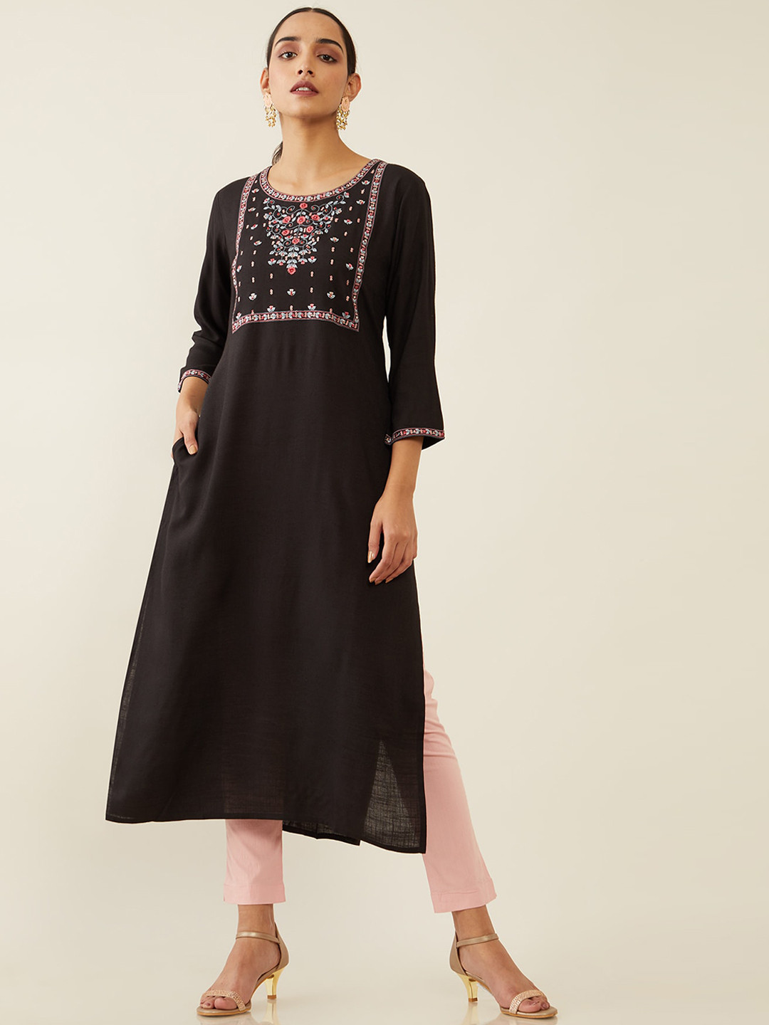 

Soch Women Black Ethnic Motifs Embroidered Thread Work Kurta