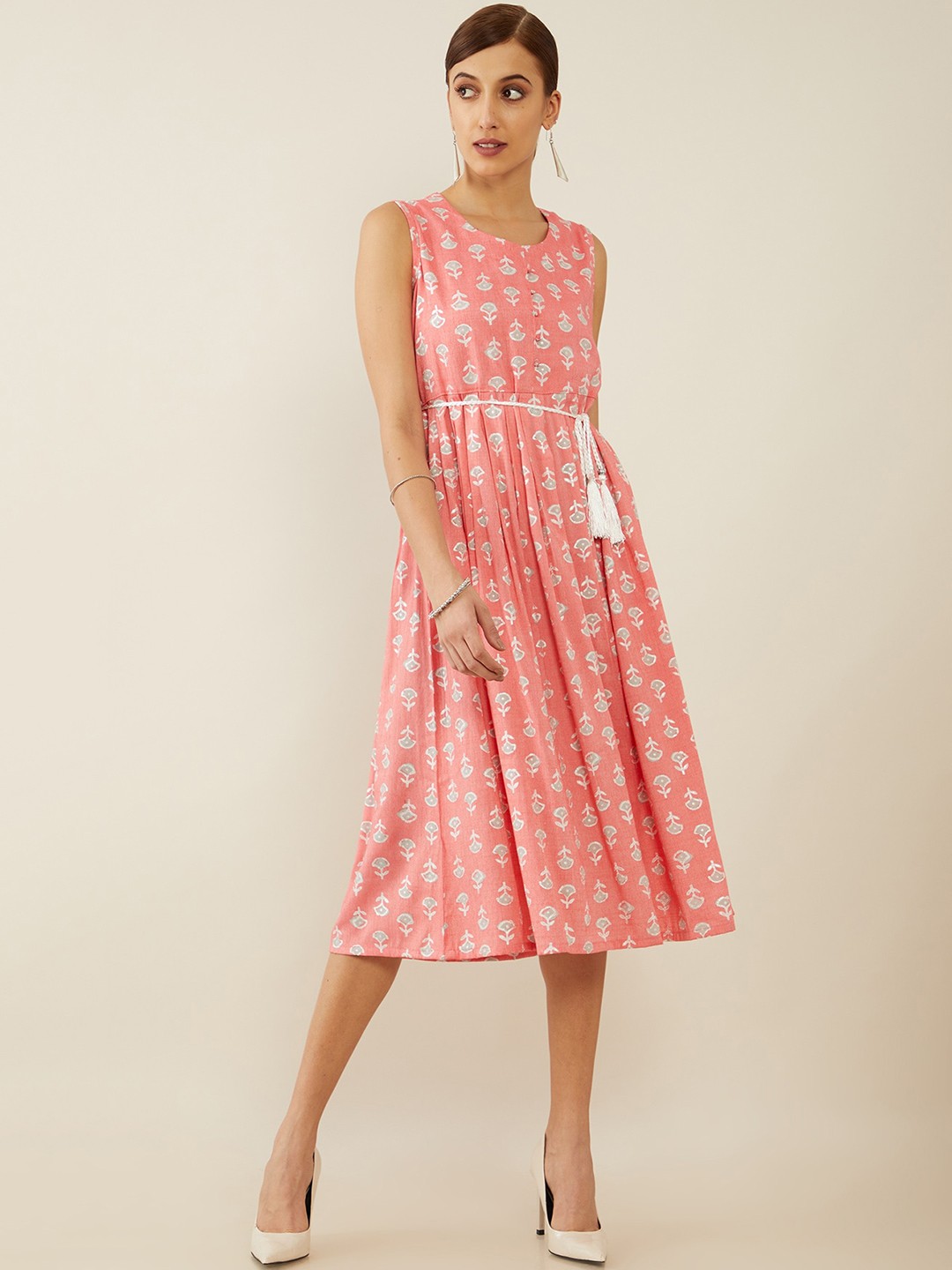

Soch Pink & Grey Ethnic Motifs A-Line Midi Dress