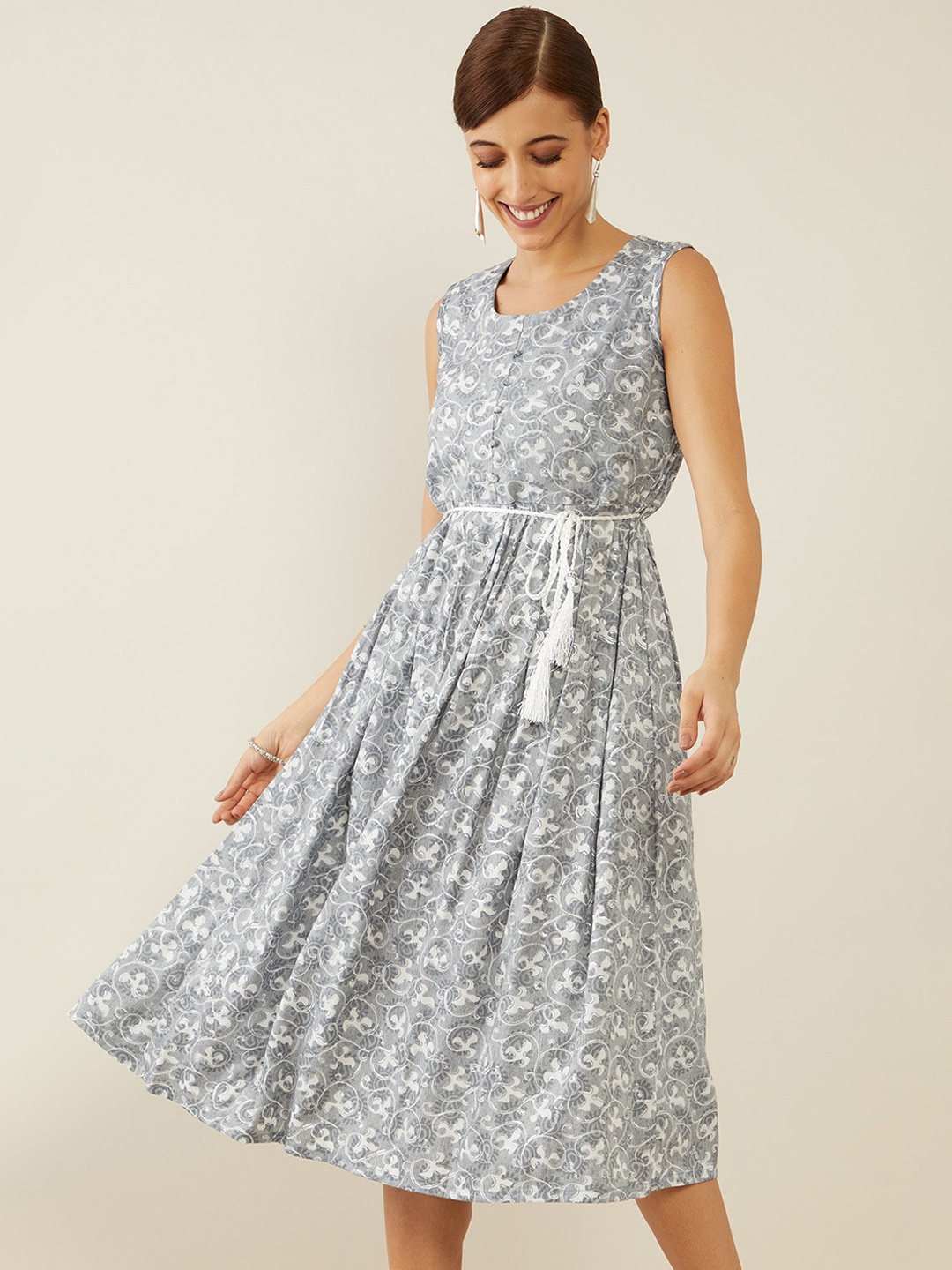 

Soch Grey Ethnic Motifs Crepe A-Line Dress