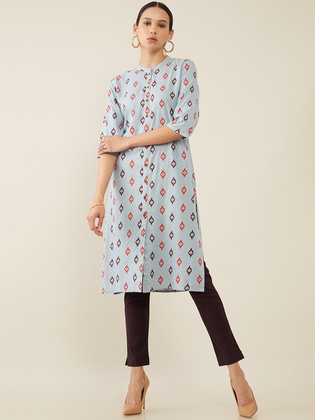 

Soch Women Grey & Maroon Ethnic Motifs Printed Kurta