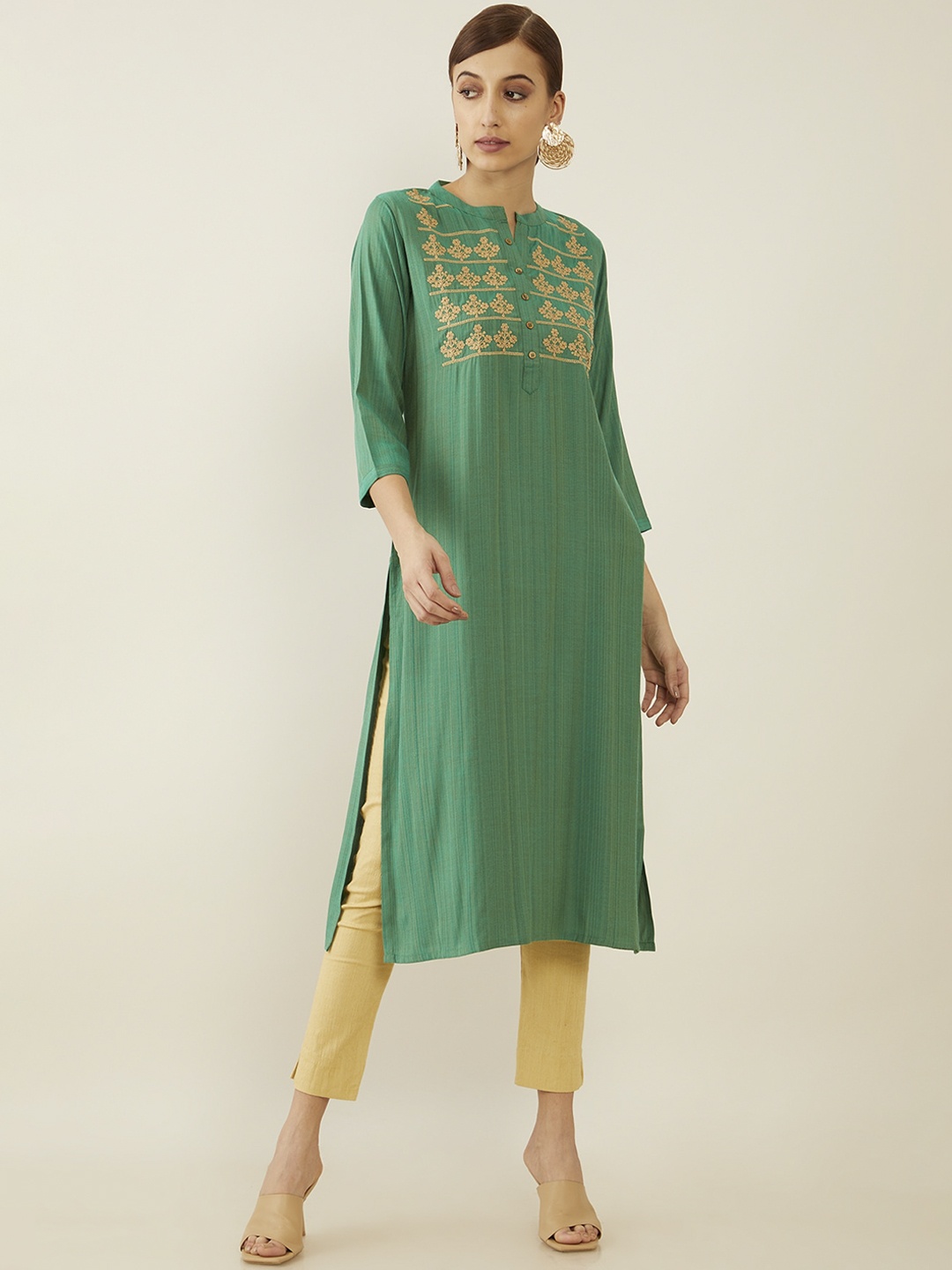 

Soch Women Green Ethnic Motifs Yoke Design Thread Work Kurta