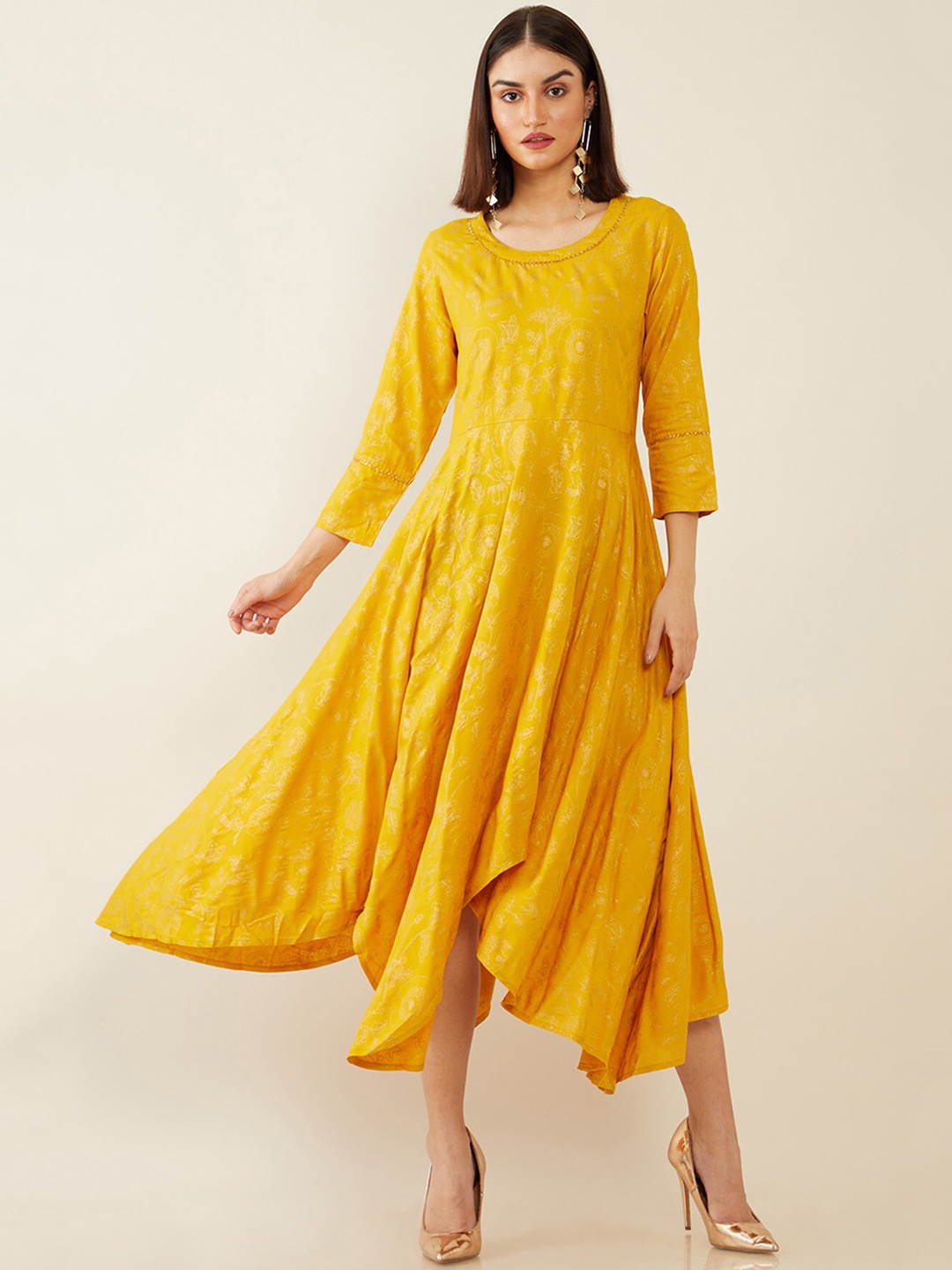 

Soch Mustard Yellow Ethnic Motifs A-Line Midi Dress