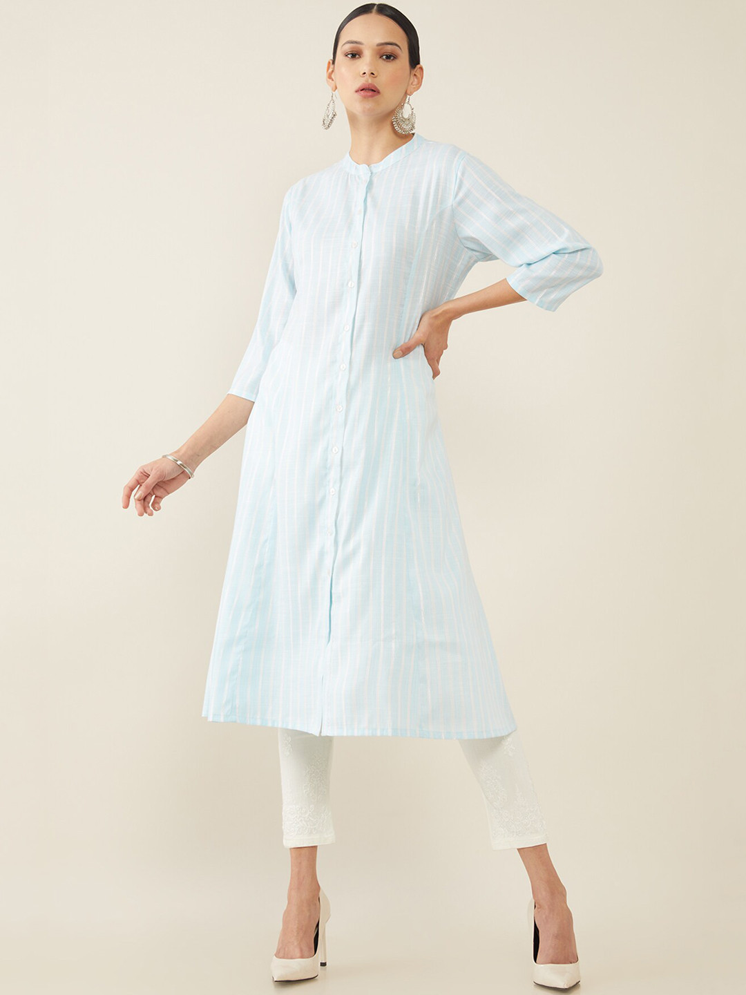 

Soch Women Blue Striped Kurta