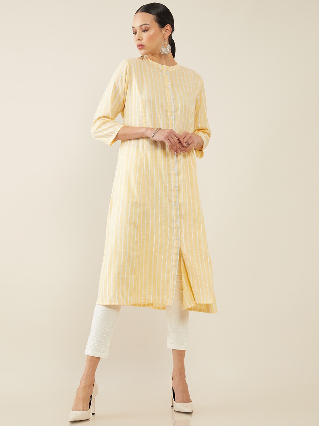 

Soch Women Yellow & White Striped Kurta