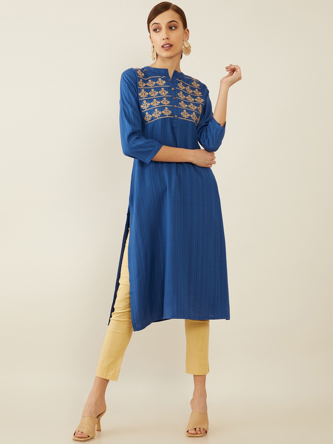 

Soch Women Blue Ethnic Motifs Embroidered Thread Work Kurta
