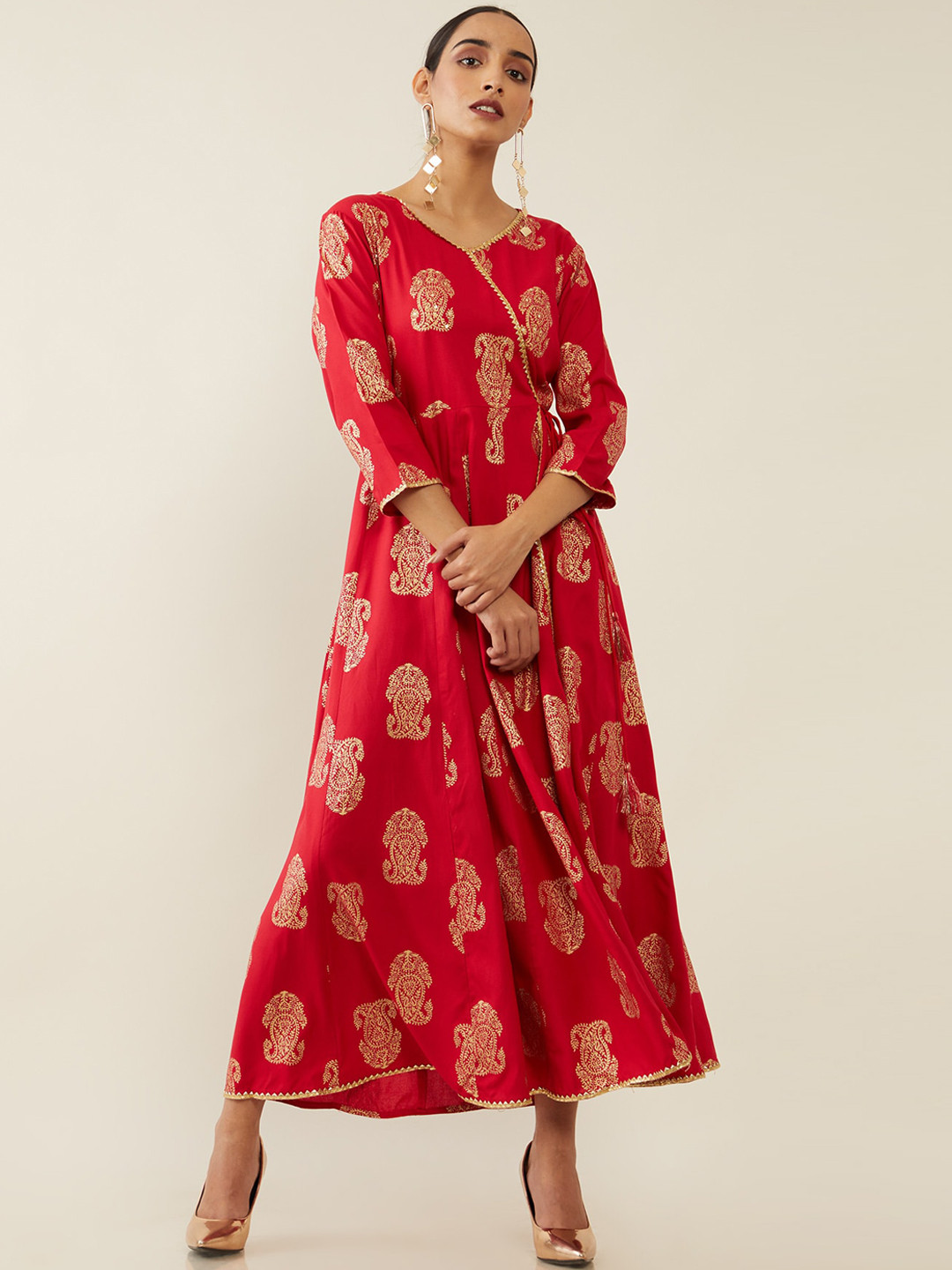 

Soch Red Ethnic Motifs Ethnic A-Line Maxi Dress