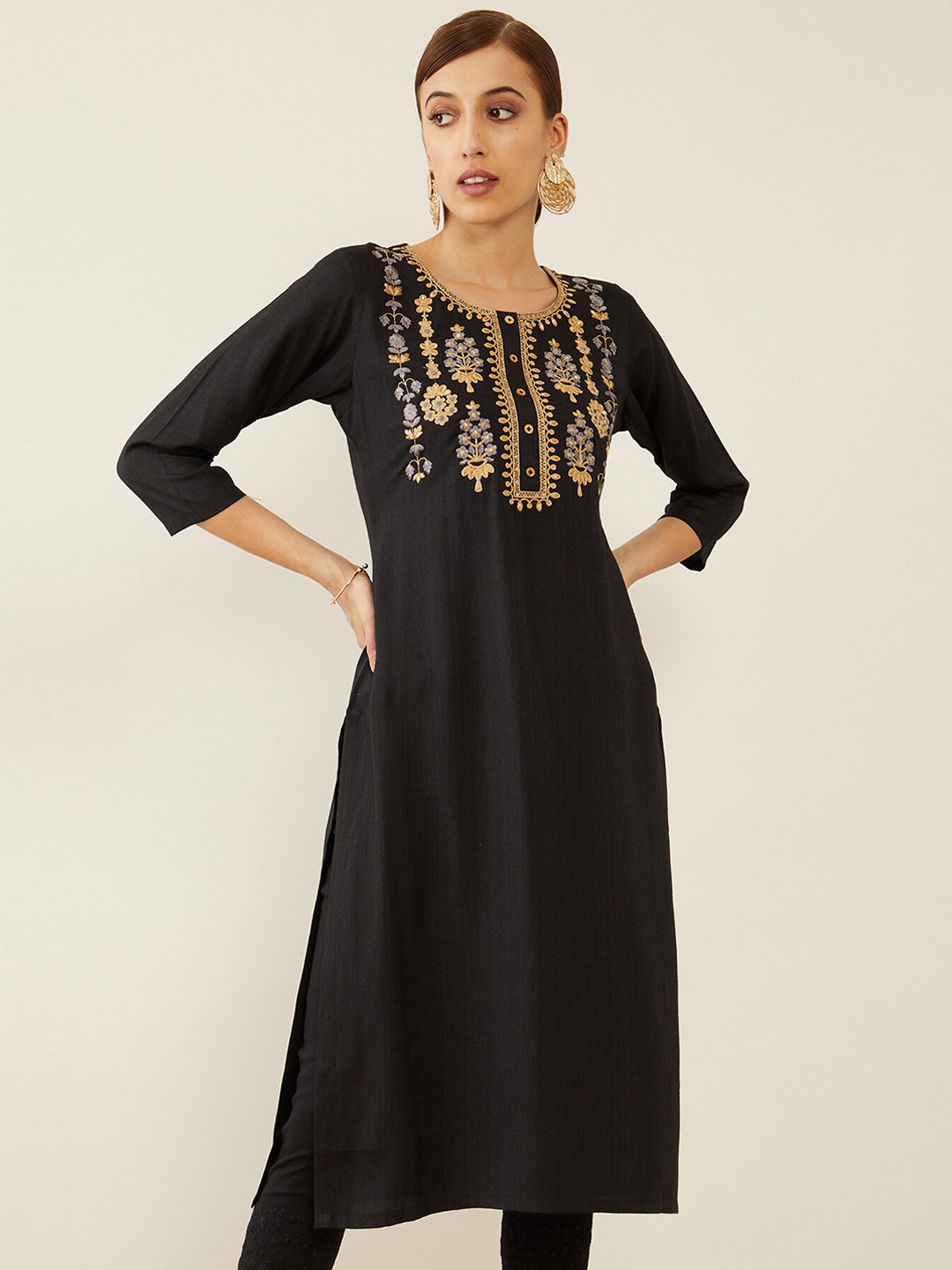 

Soch Women Black Ethnic Motifs Yoke Design Thread Work Kurta