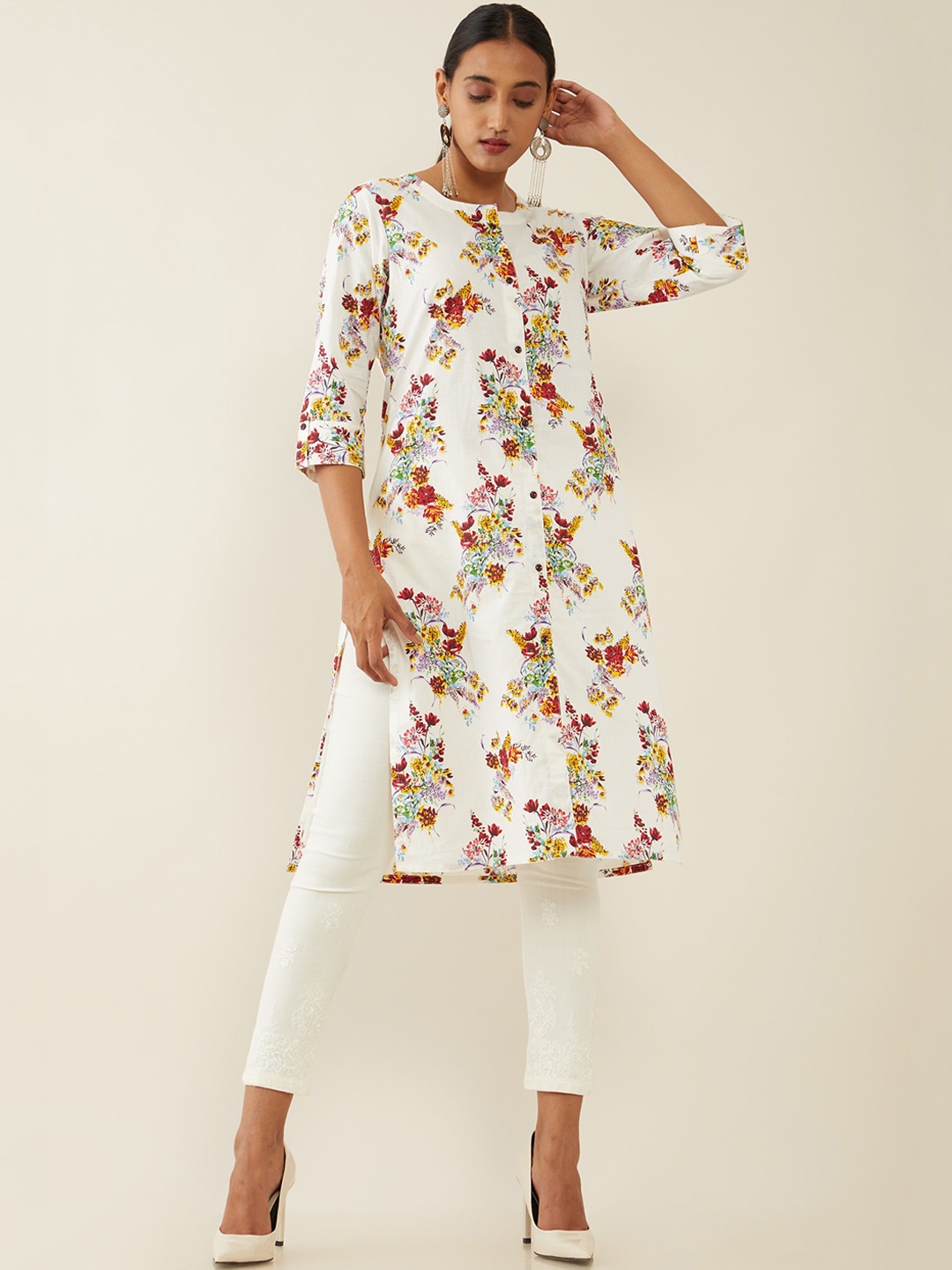 

Soch Women White & Red Floral Printed Kurta