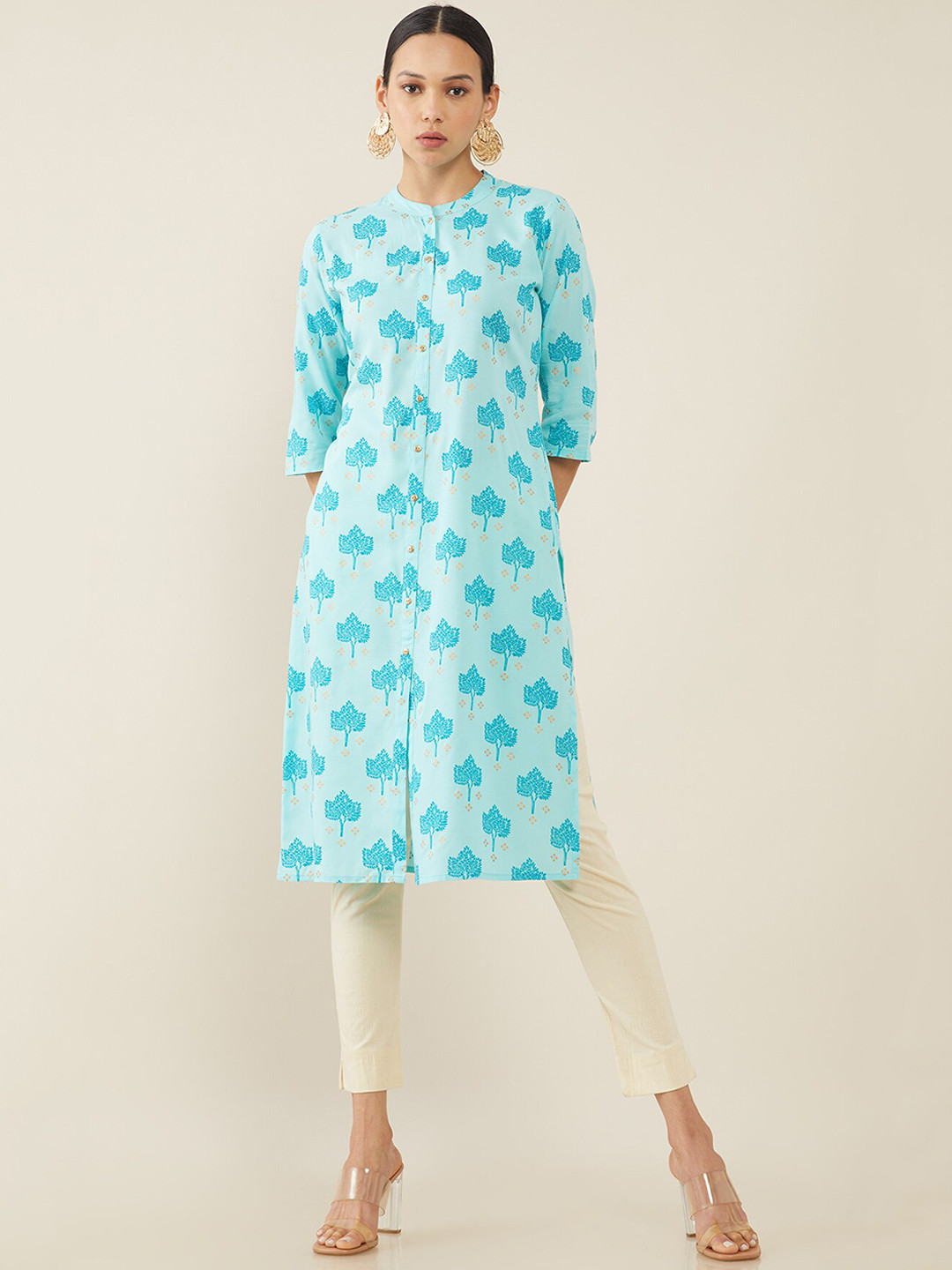 

Soch Women Blue Ethnic Motifs Printed Kurta