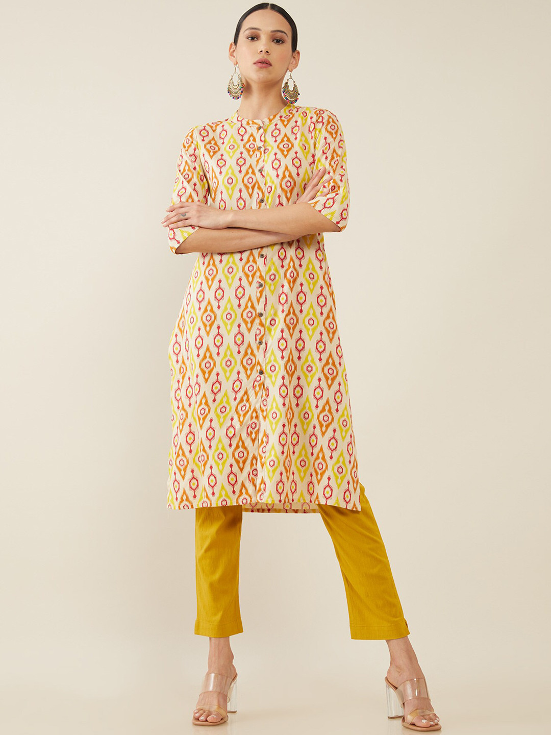 

Soch Women Beige & Red Printed Kurta