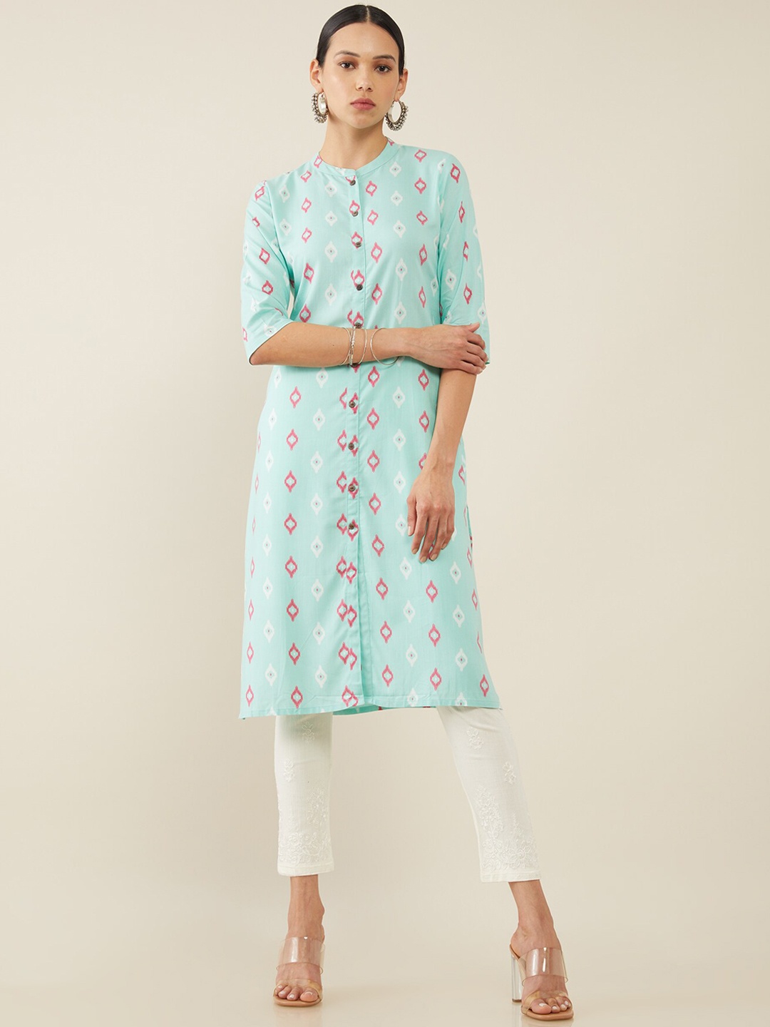 

Soch Women Blue & Pink Geometric Printed Kurta