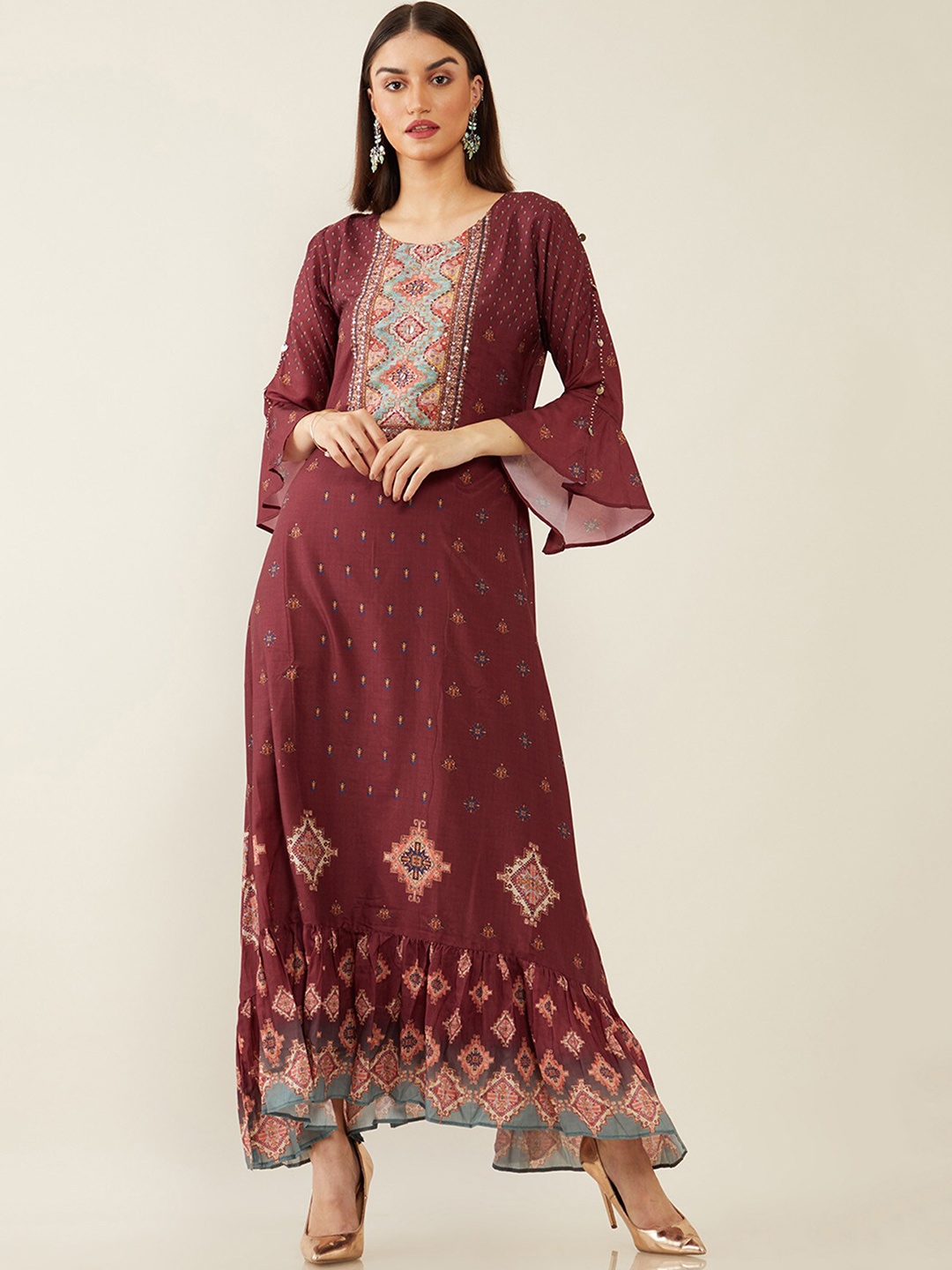 

Soch Brown Ethnic Motifs Ethnic A-Line Maxi Dress