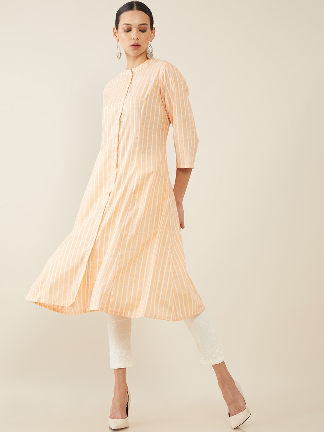 

Soch Women Orange & White Striped Kurta