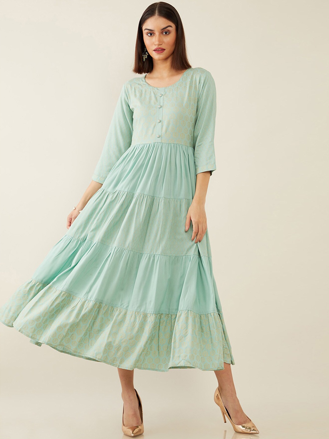 

Soch Green Ethnic Motifs Ethnic A-Line Midi Dress