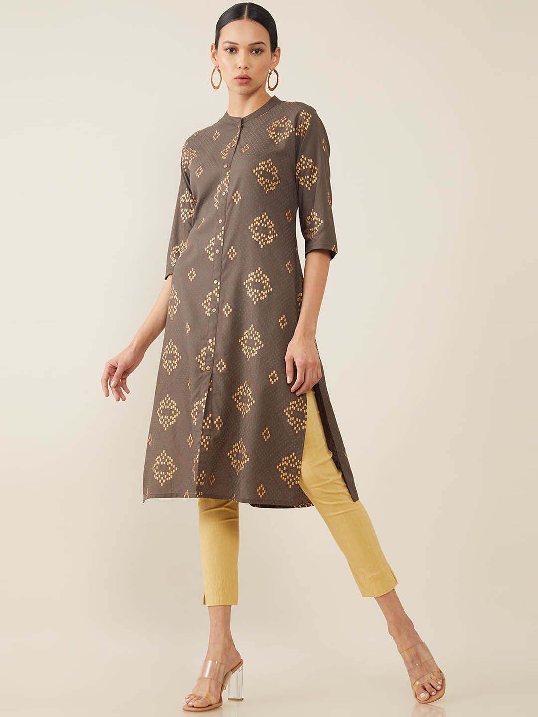

Soch Women Grey & Beige Ethnic Motifs Printed Kurta