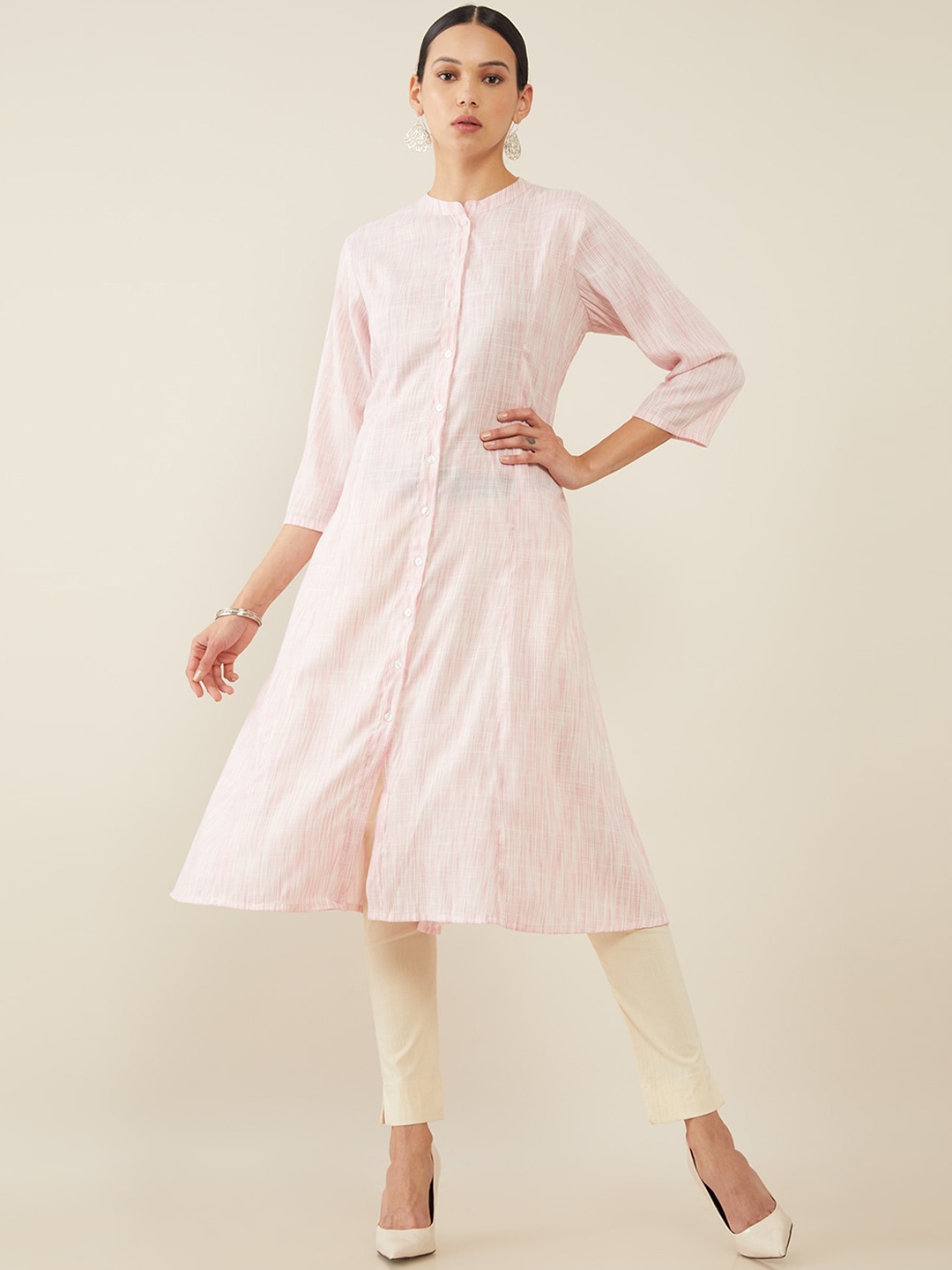 

Soch Women Pink & White Striped A-line Kurta