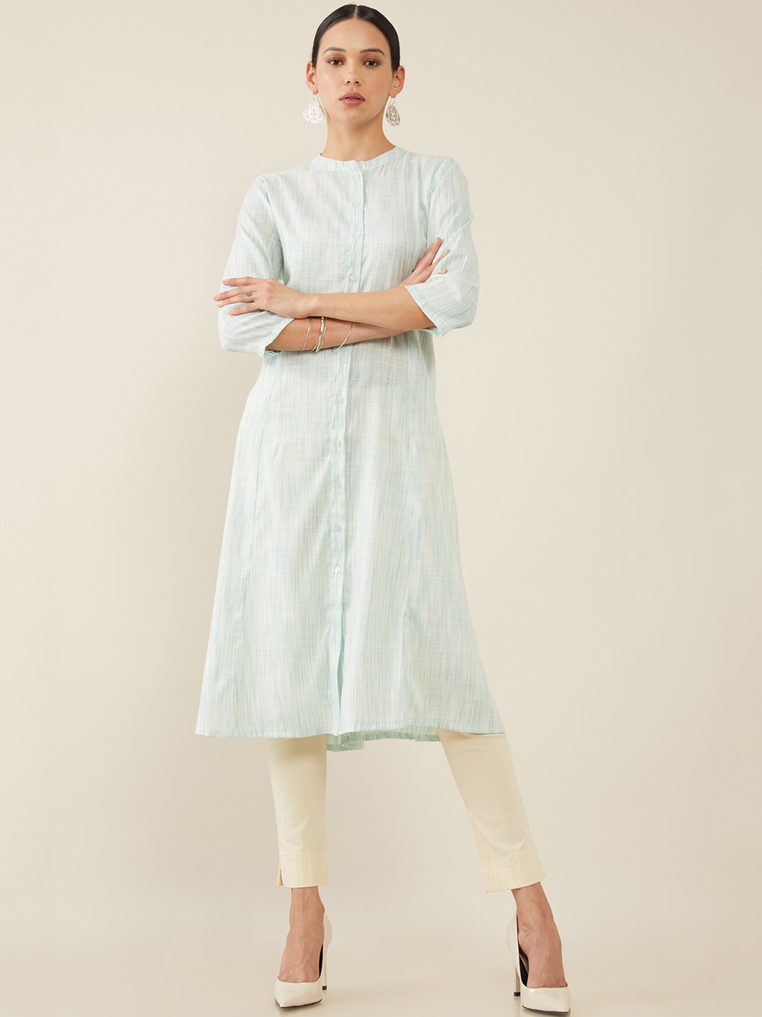 

Soch Women Green Striped A-line Kurta