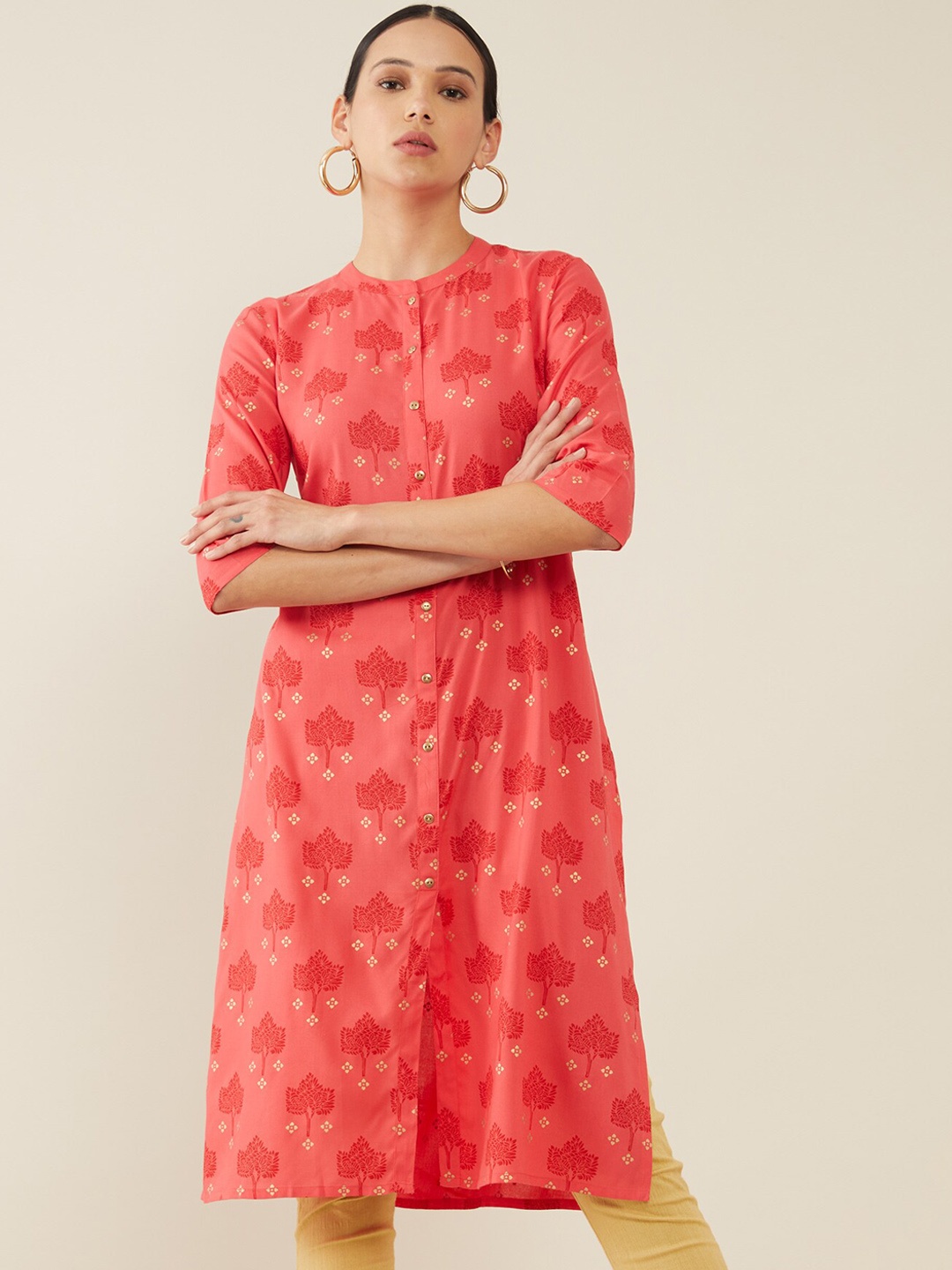 

Soch Women Red Ethnit Motifs Block Printed Stright Kurta