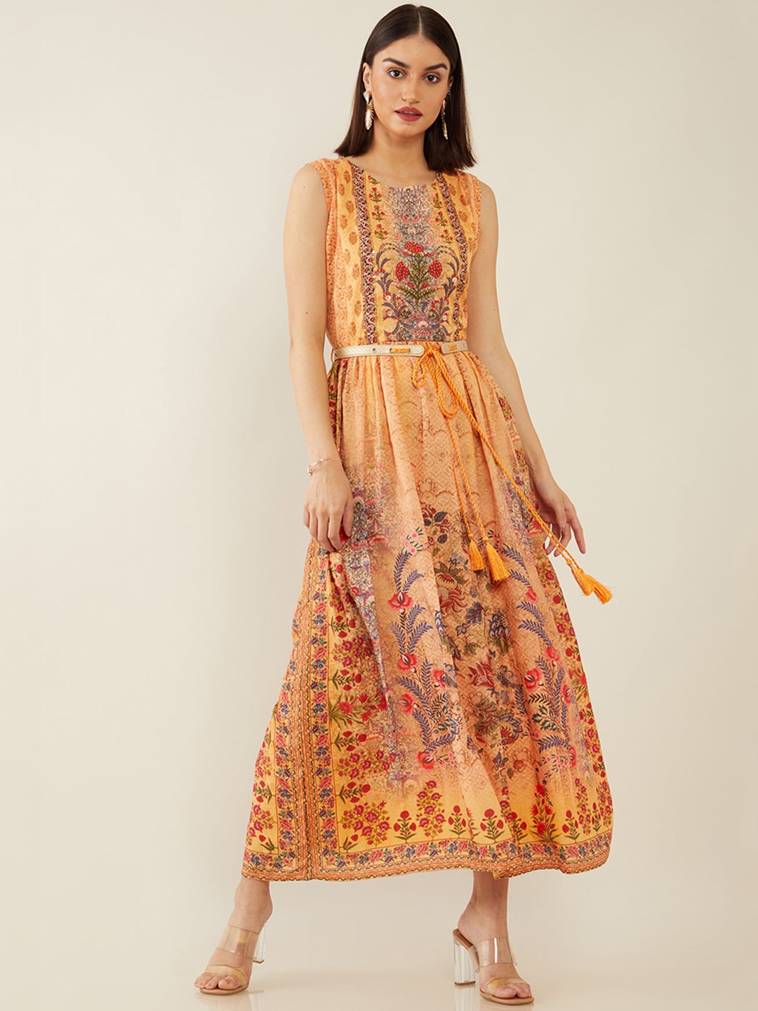 

Soch Beige & Blue Floral Digital Printed Ethnic Maxi Dress
