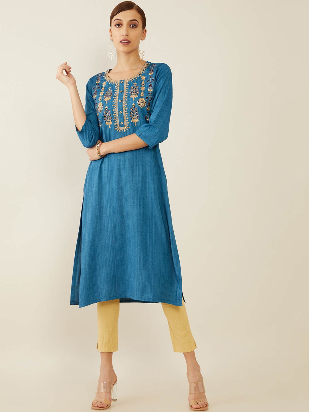 

Soch Women Blue Yoke Embroidered Kurta