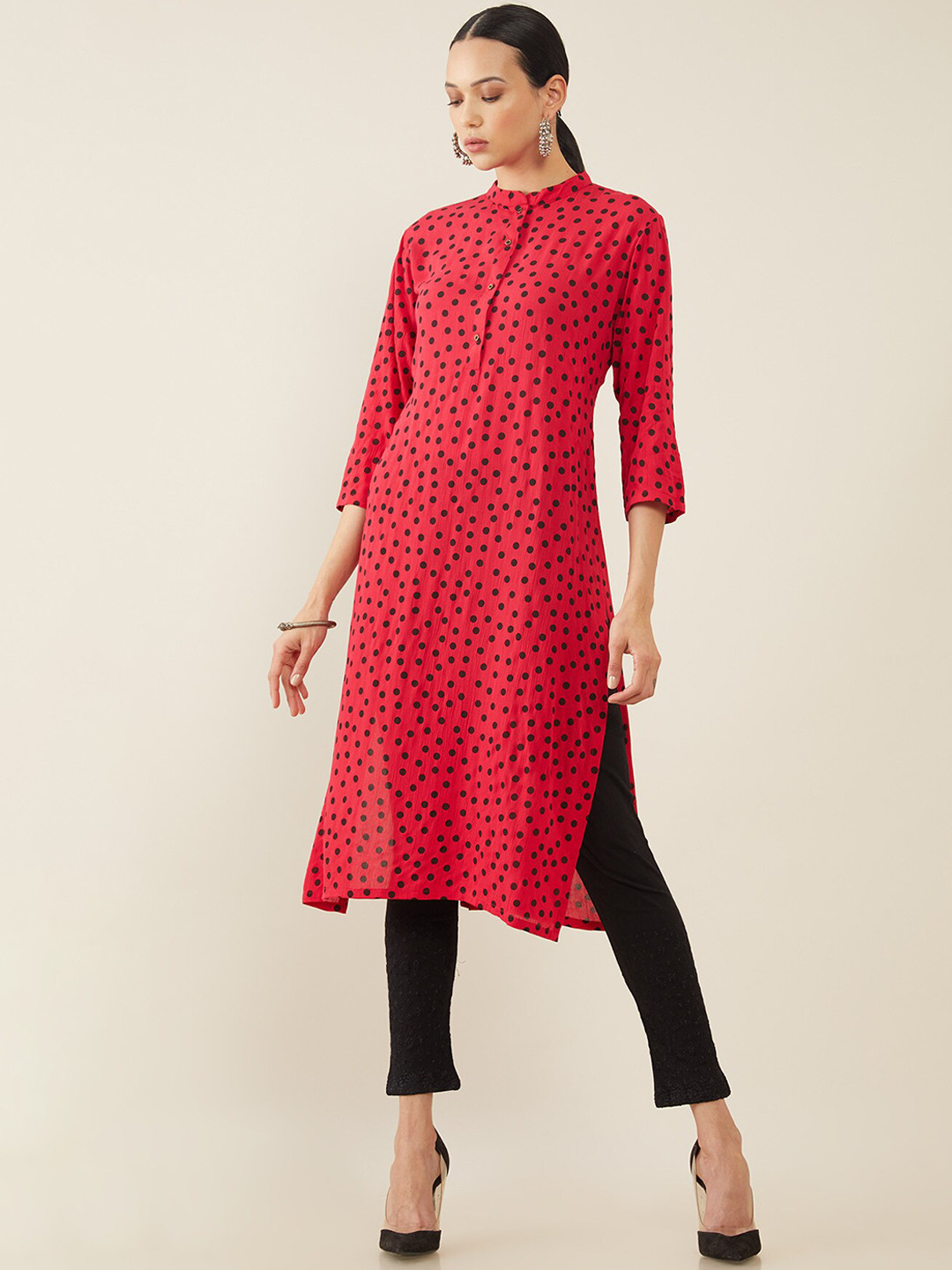 

Soch Women Red & Black Polka Dots Printed Kurta