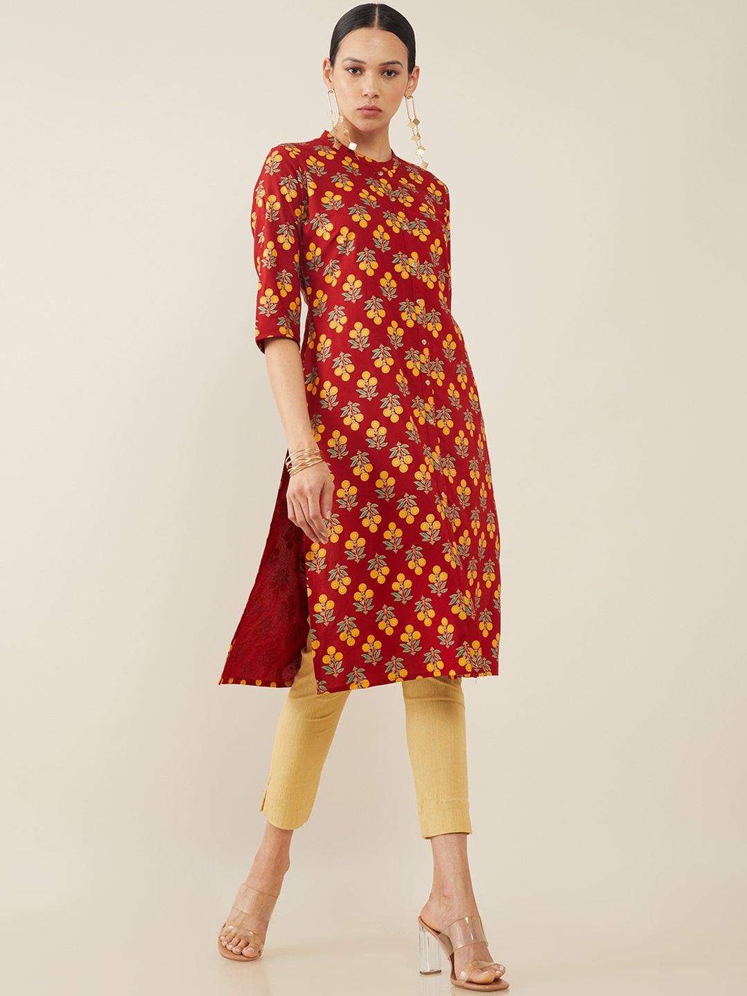 

Soch Women Red & Yellow Ethnic Motifs Block Printed Kurta