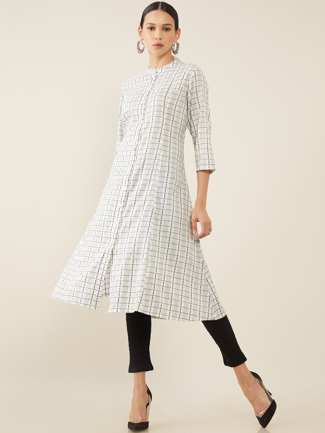 

Soch Women White & Black Checked A-line Kurta