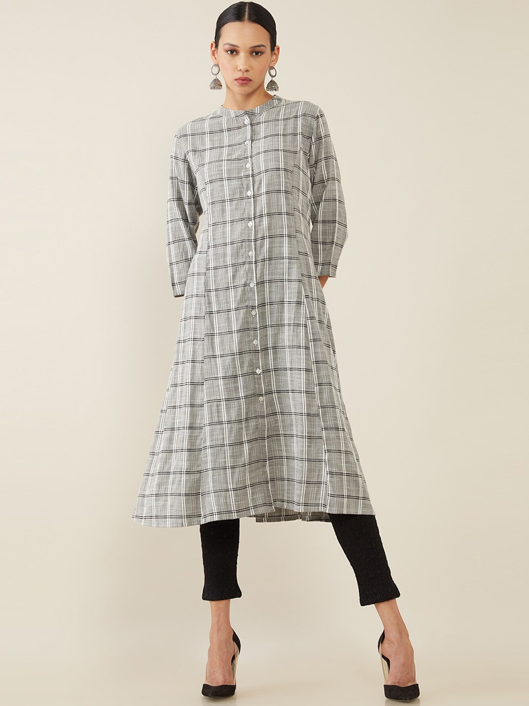 

Soch Women Grey Checked A-line Kurta